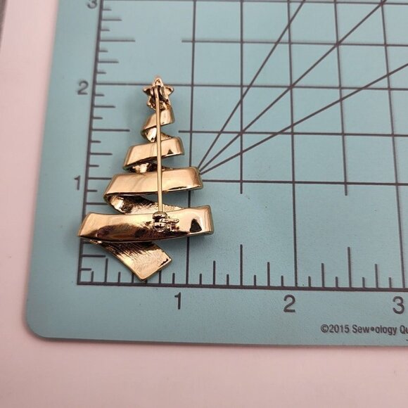 Christmas Tree Brooch Abstract Gold Tone - Picture 3 of 5